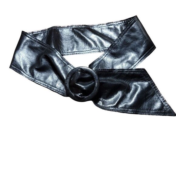 Women's Belt Faux Leather Wide Adjustable Slider Waist Cincher Retro Black XS - Picture 1 of 5